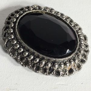 Vintage Heavy Black Stone Brooch/Pendant